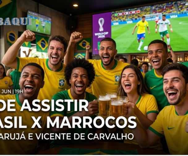 Torcida brasileira assistindo Copa do Mundo em bar no Guarujá