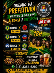 Grêmio da Prefeitura de Guarujá assistir Brasil x Marrocos